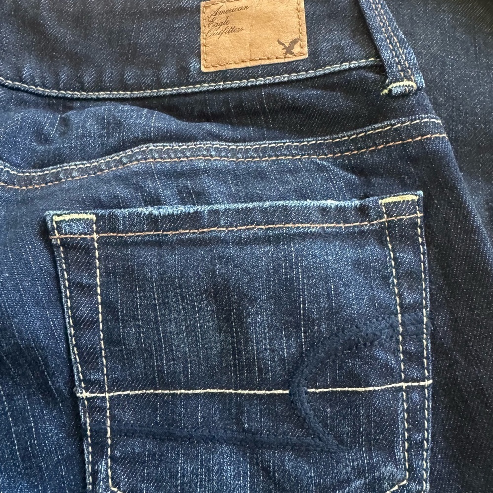 American Eagle Deep Indigo Stretch Artist Jeans Comfort Slight Distressing SZ 00 - Picture 6 of 9